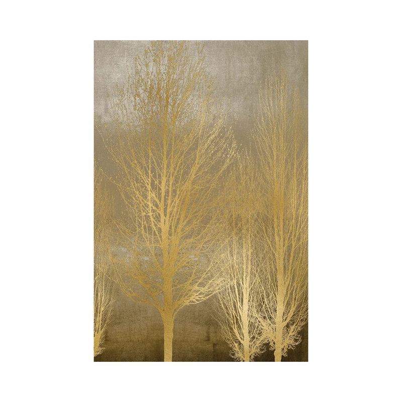 Gold Trees On Brown Panel II by Kate Bennett - Wrapped Canvas Painting, 20.32 cm H x 30.48 cm W