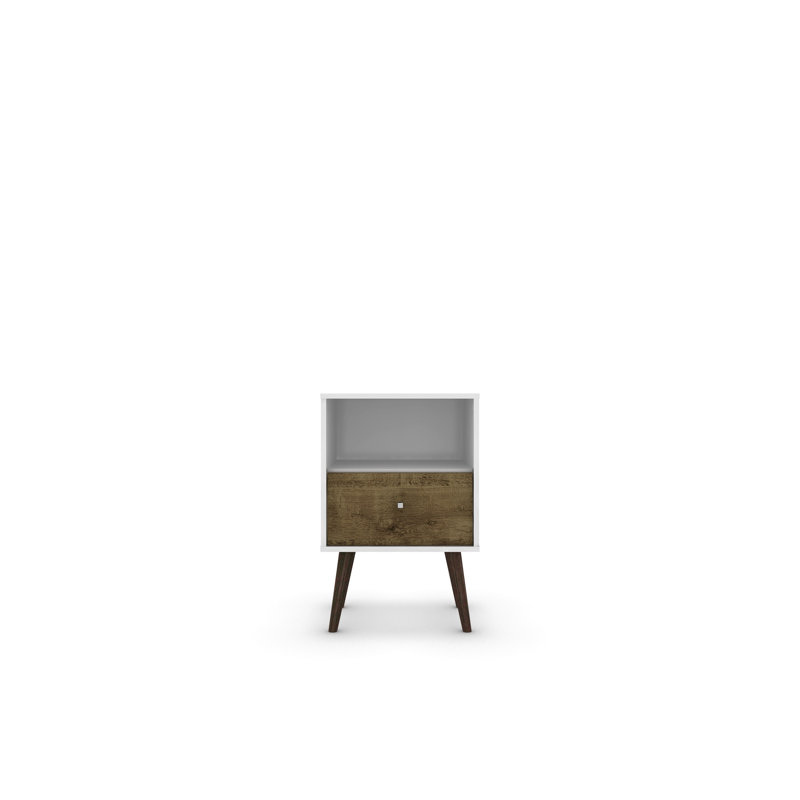 Liberty 18" W Mid-Century Modern 1-Drawer Nightstand in White and Rustic Brown, White/Rustic Brown