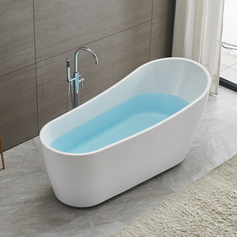 Cora 67" x 32" Freestanding Acrylic Bathtub, White/Polished Chrome