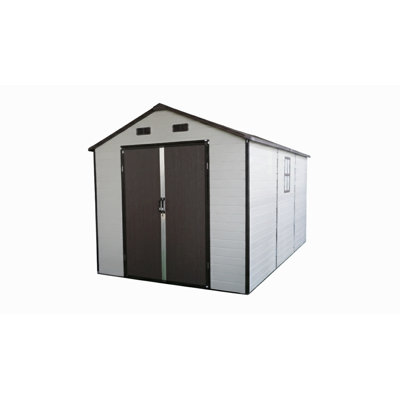 8X14X7.6 Ft Outdoor Resin Storage Shed With Windows, Strong Aluminum Frame & Floor For Garden, Backyard Organization