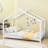 Twin Wood Platform Bed With House-Shaped Roof Design-861188601