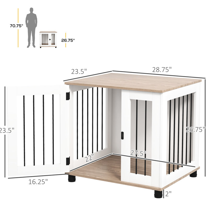 Niche pour chien en tant que table d'appoint, brun noyer pour petit et moyen taureau, coffre de porte verrouillable pour animal de compagnie, mobilier de table plus petit et robuste