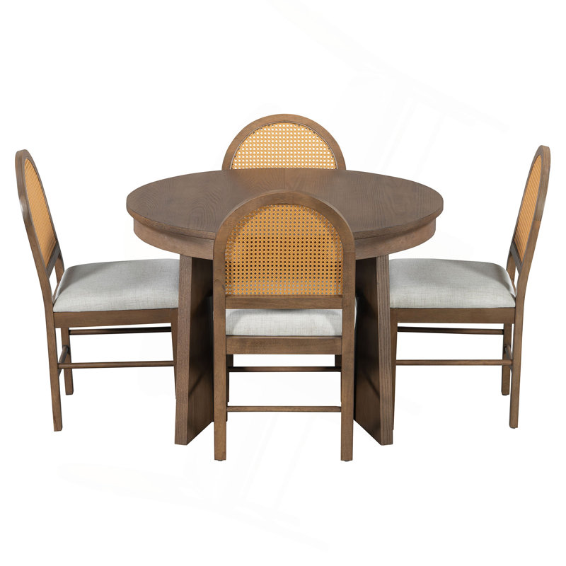 Ensemble de table de salle à manger extensible 5 pièces pour 4 personnes, ensemble de table de salle à manger extensible rétro avec 4 chaises rembourrées, ensemble de table de cuisine et chaises pour salle à manger et cuisine TREXM