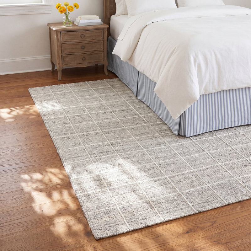 Lavande Geometric Wool Area Rug in Off-White/Gray, Rectangle 6' x 9'
