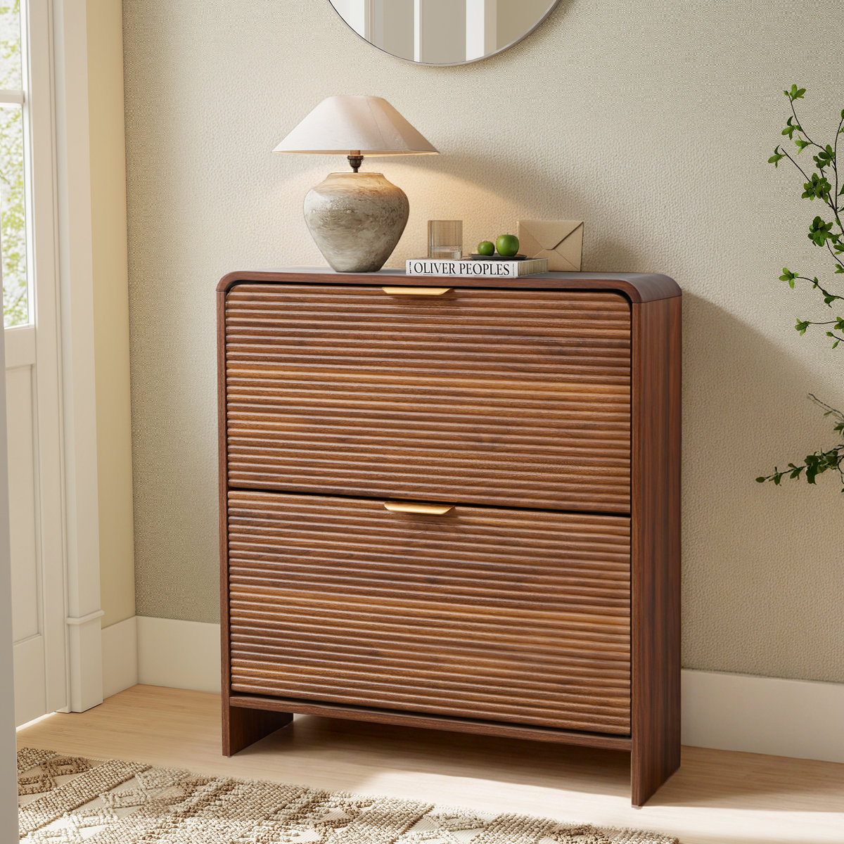 16 Pair Shoe Storage Cabinet With 2 Flip Drawers