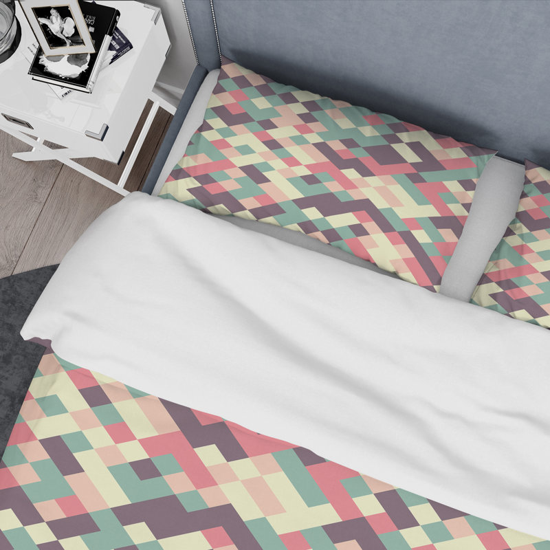 Ensemble de housse couette mid-century retro square, Housse simple + 1 taie décorative