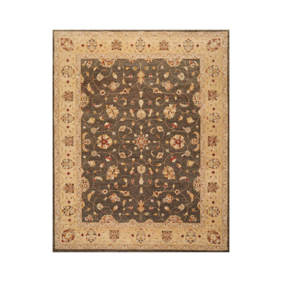 Tapis décoratif Ivoire en laine noué à la main de conception unique 7 pi 11 po x 10 pi Faduma