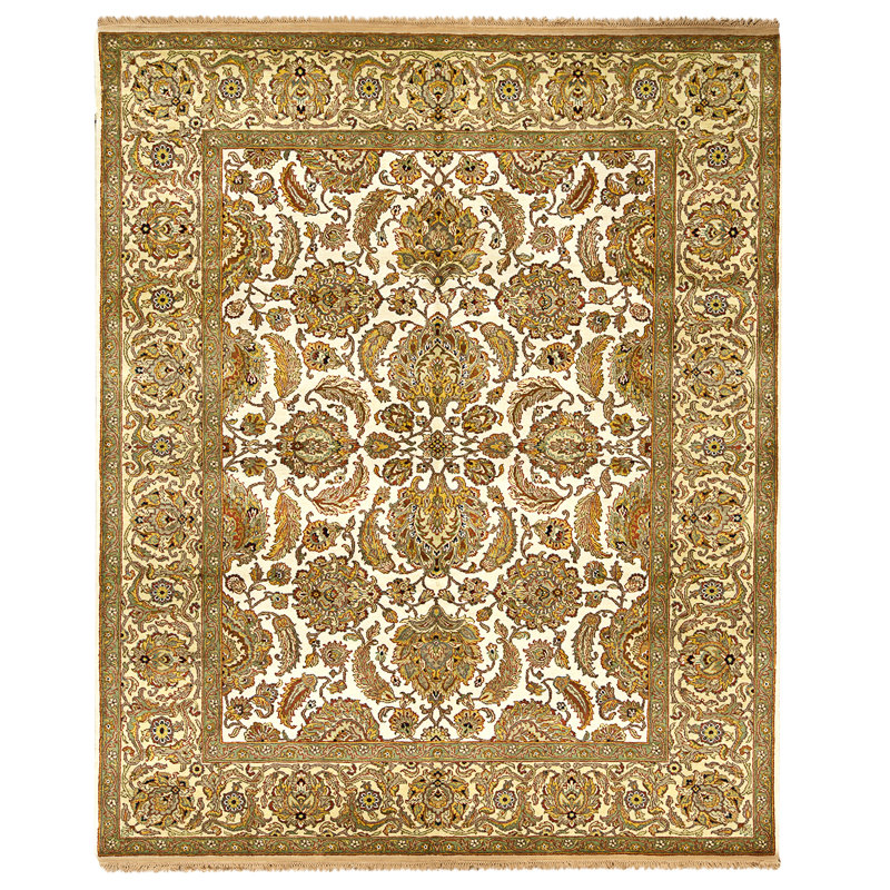Tapis ivoire et doré de haute qualité noué à la main