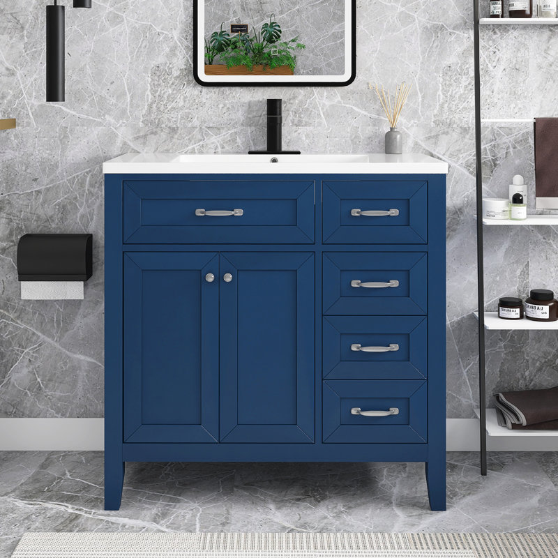 Meuble-lavabo simple 36 po avec plateau, Bleu