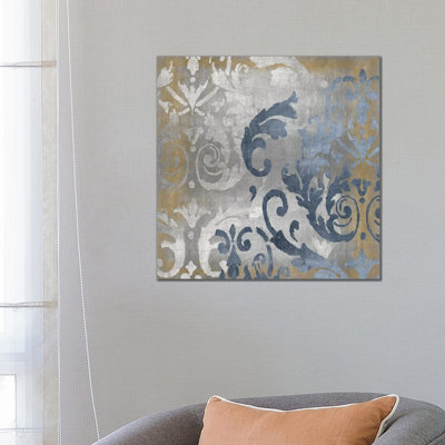 Damask in Silver and Gold I 1 Piece Wrapped Canvas Wall Art
