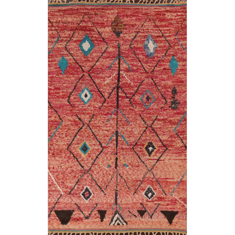 Tapis rouille en laine noué à la main de conception unique 5 pi 11 po x 9 pi 11 po