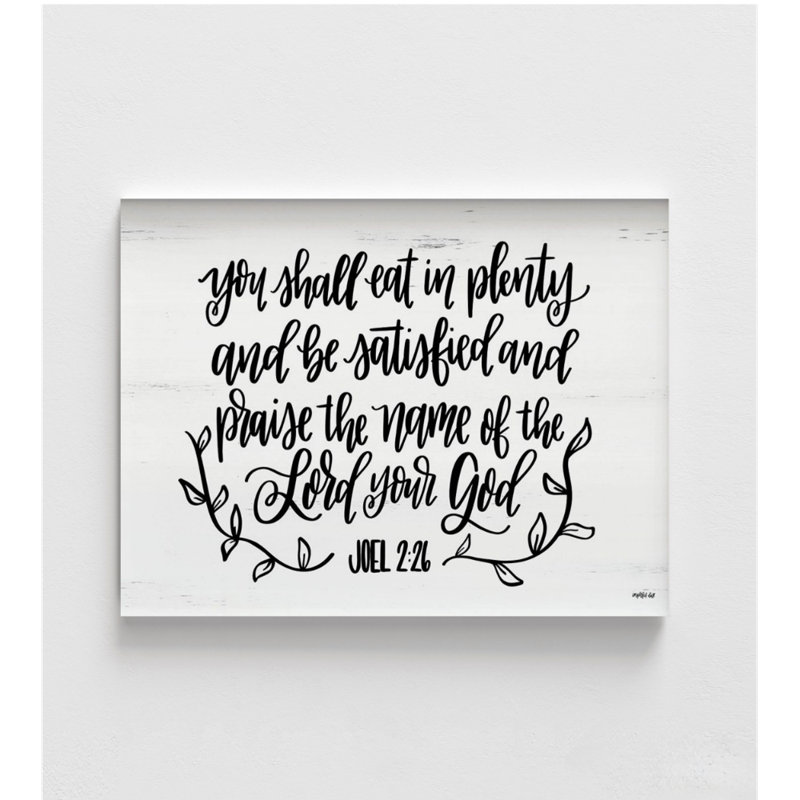 Eat In Plenty Joel 2:26, Bible Quote Joel Print, Black And White Christian School Cafeteria Decor, Church Summer Camp Cabin Wall Art