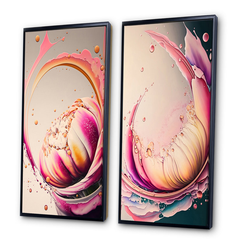 "Multicolor liquide encre tulipe fleurs IV" 2 - pièces sur toile, Cadre noir, H 32 po x l 32 po
