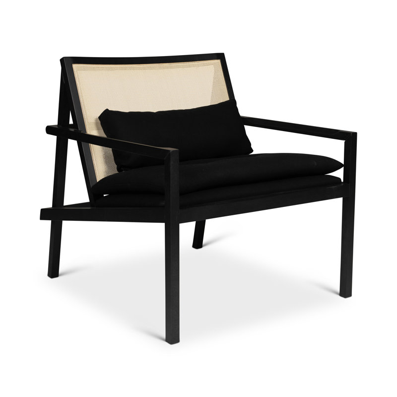 Modern Brazilian Lounge Chair, Black Cotton Blend/Black Frame