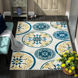 Carabajal Floral Yellow/Cream/Blue Indoor / Outdoor Area Rug