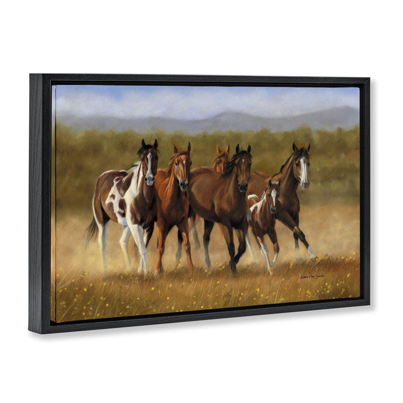 Foal's First Run Framed Floater Canvas by Victoria Schultz, 17" H x 25" W, Black