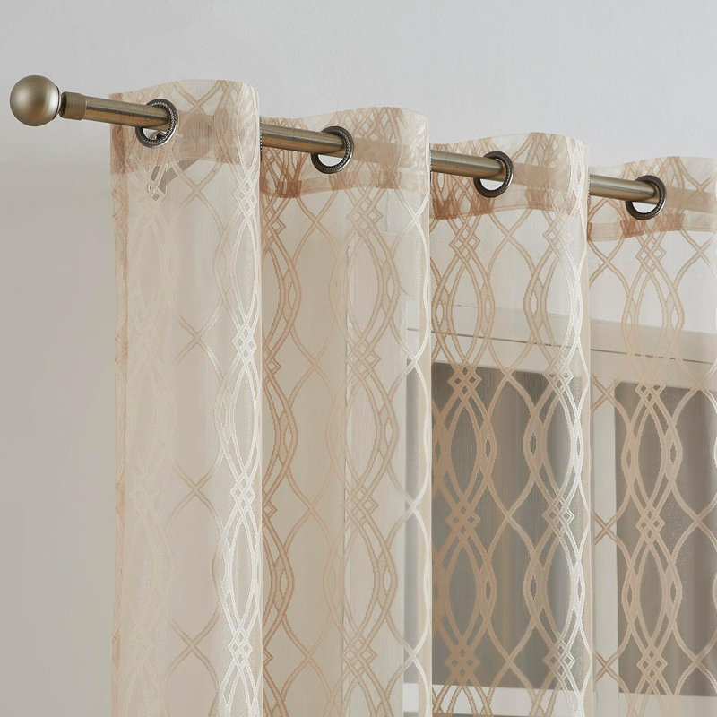 Roselius Polyester Blend Sheer Curtain Pair, Beige, 54" W x 96" L