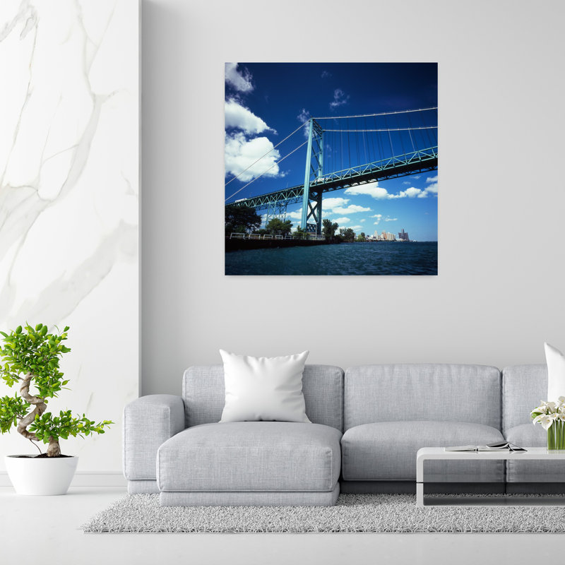 Bridge Across A River Ambassador Bridge Detroit River Detroit Wayne County Michigan USA by Mark Segal - Wrapped Canvas Print
