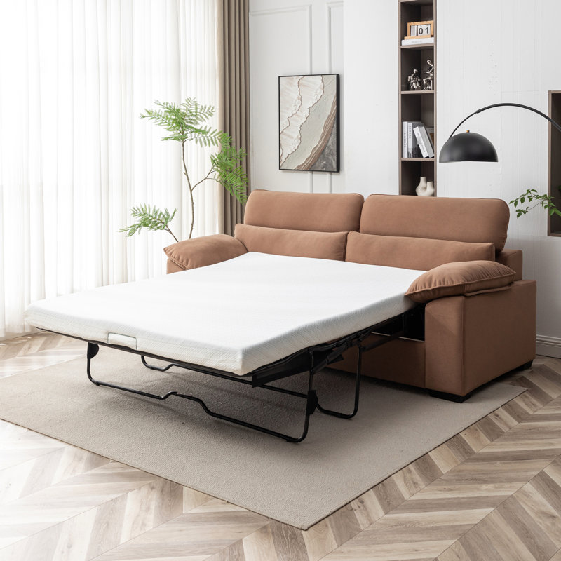 Lit Mid-Century 2 places convertible en grand, brun, lit stable avec fonction coulissante, sensation agréable, Brown