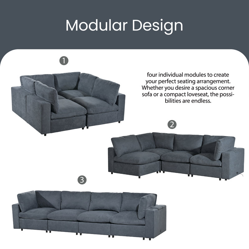 Bungert Upholstered 105.9'' Sofa, Gray Polyester