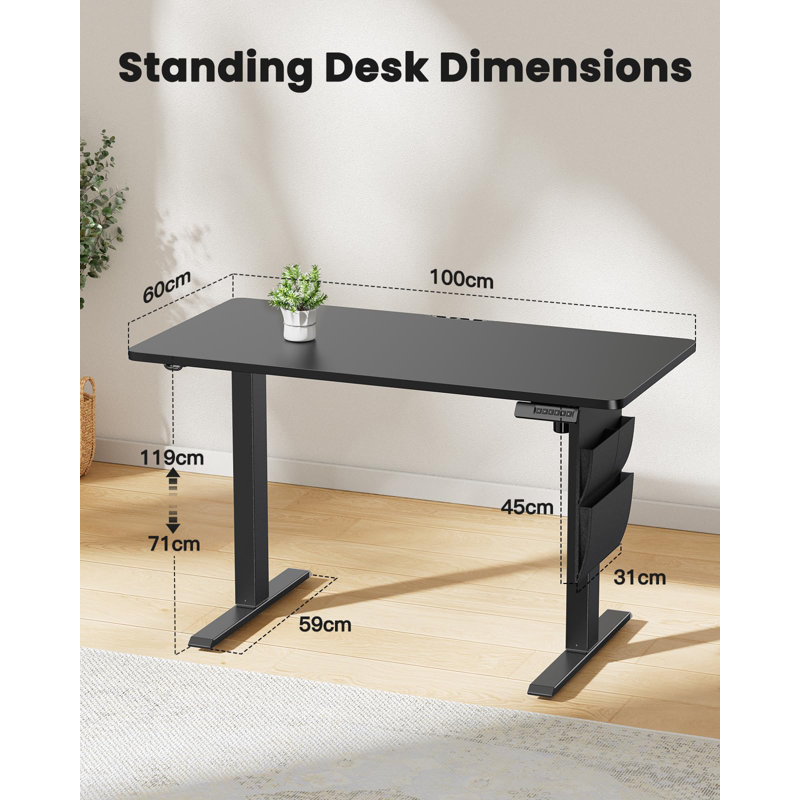 60Cm W Height-Adjustable Rectangular Standing Desk, Black