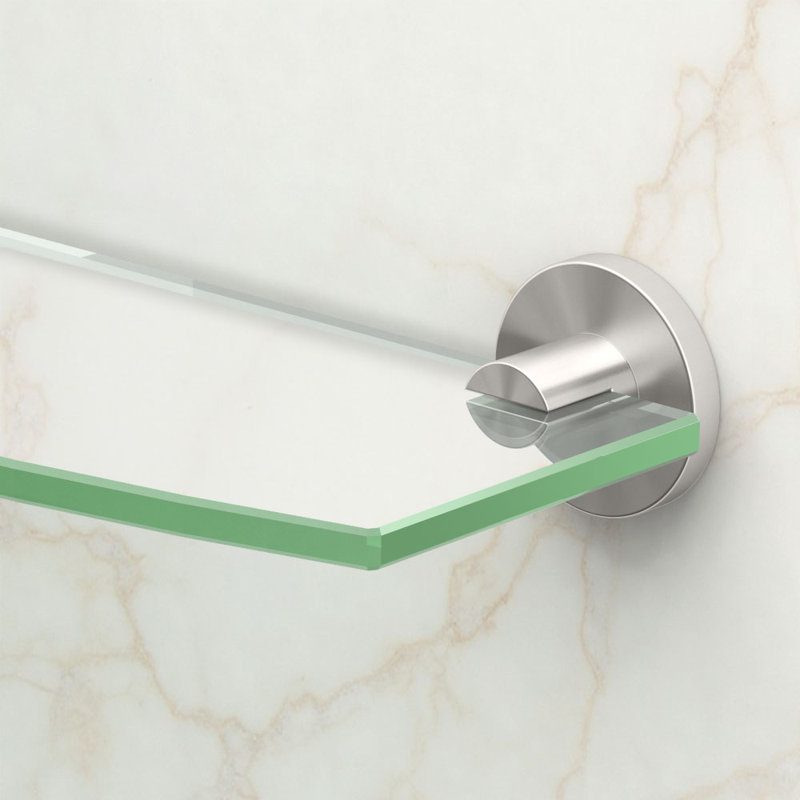 Channel Wall Mount Curved Tempered Glass Shelf, Satin Nickel