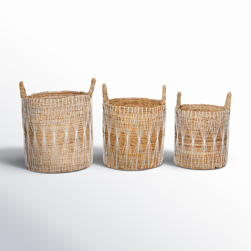 Handmade Bohemian Wicker Basket With Handles - Set of 3
