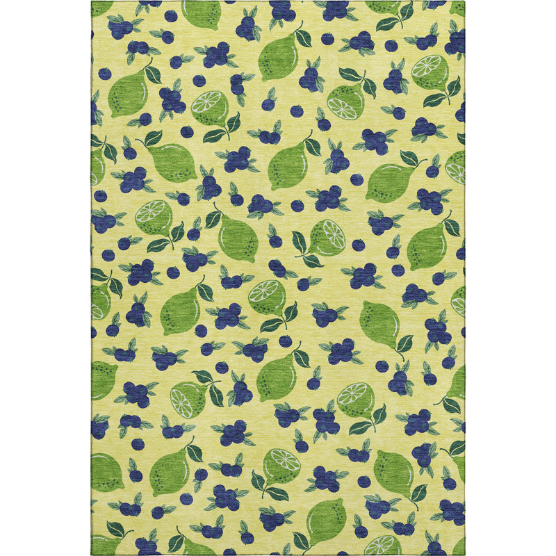 Premium Machine Washable Mayfield  Fruits Rug, 8' x 10', Yellow
