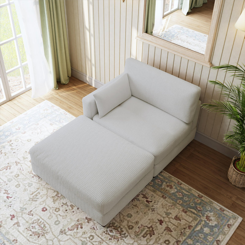 Chaise longue modulaire en velours côtelé avec accoudoirs et coussins Bentura, Orienté à gauche (vu de face), Gris sel de mer