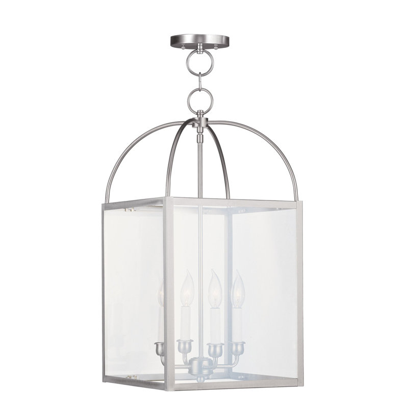 12.75in 4 Light Chain Lantern w/ Clear Glass Shade, Brushed Nickel