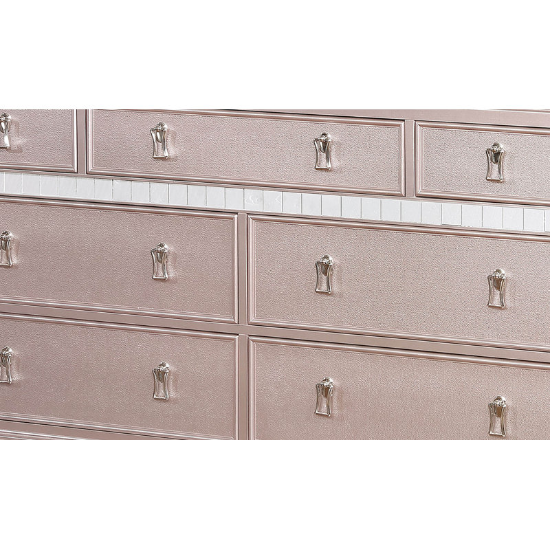 Annistyn 7-Drawer Double Dresser with Mirror, Rose Gold