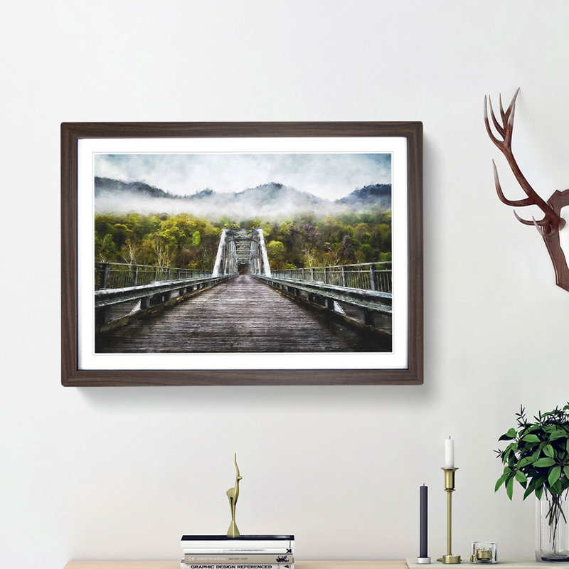 Fayette Station Bridge in West Virginia - Picture Frame Painting Print, 48cm H x 65cm W x 2cm D, Walnut Framed