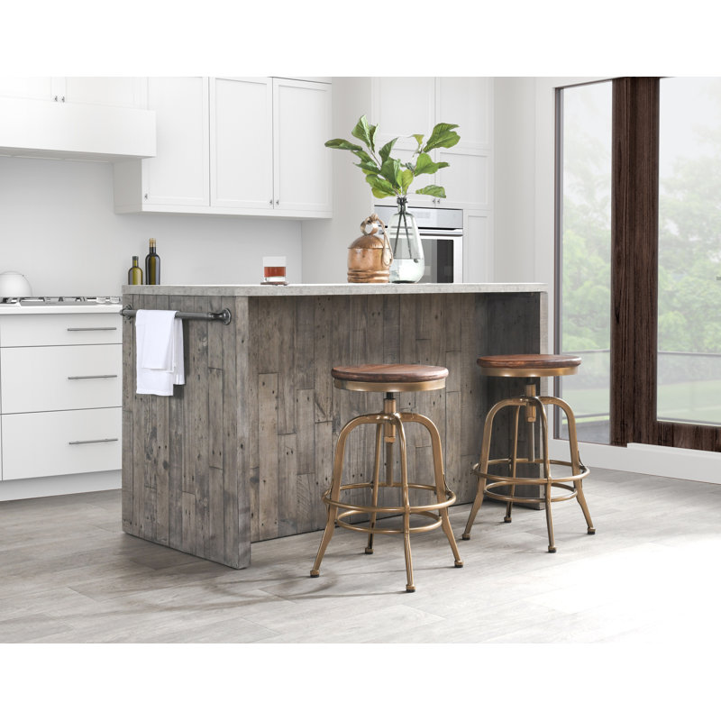 Swivel Solid Wood Adjustable Height Stool, Bronze