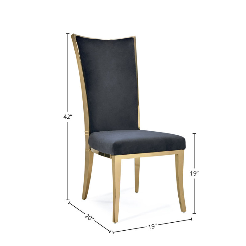 19'' H Velvet Upholstered Side Chair, Black, Titanium Gold