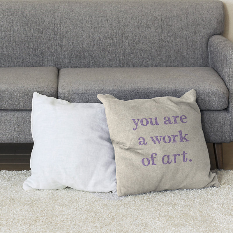 Oreiller de plancher Work of Art, 28 po x 28 po, Blanc / Mauve