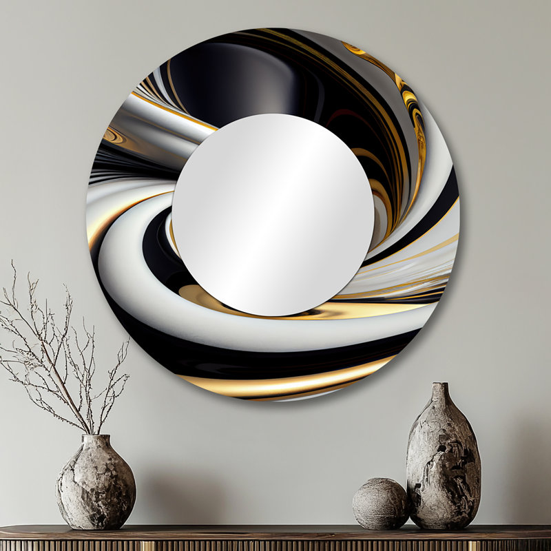 Gold Black And White Stained Glass I - Modern Round Mirror Wall Decor_MTMIR57944, 29" x 29", Round