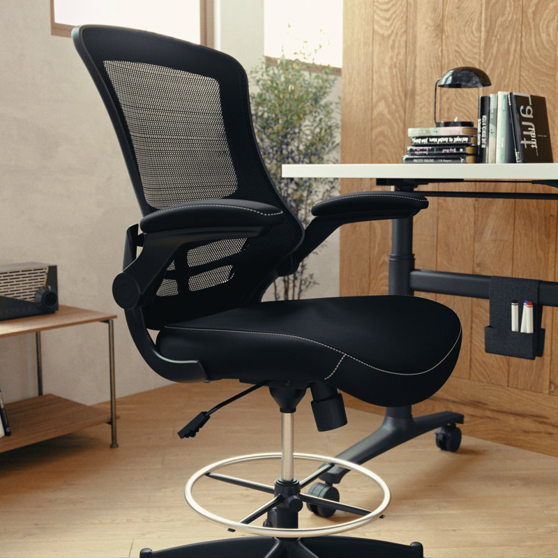 Drafting Chair Polyester/Polyester blend 50.75" H x 24.5" W x 25.5" D, Black
