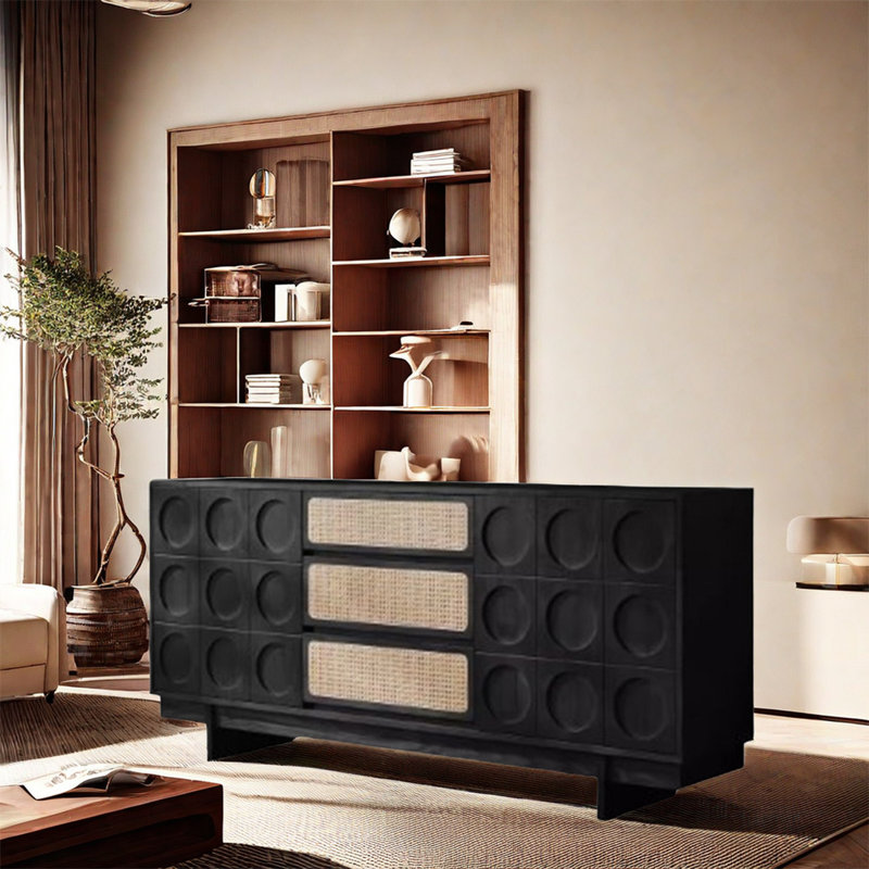 Chic Rattan-Wood Storage Sideboard 70.87'' Sideboard, Black