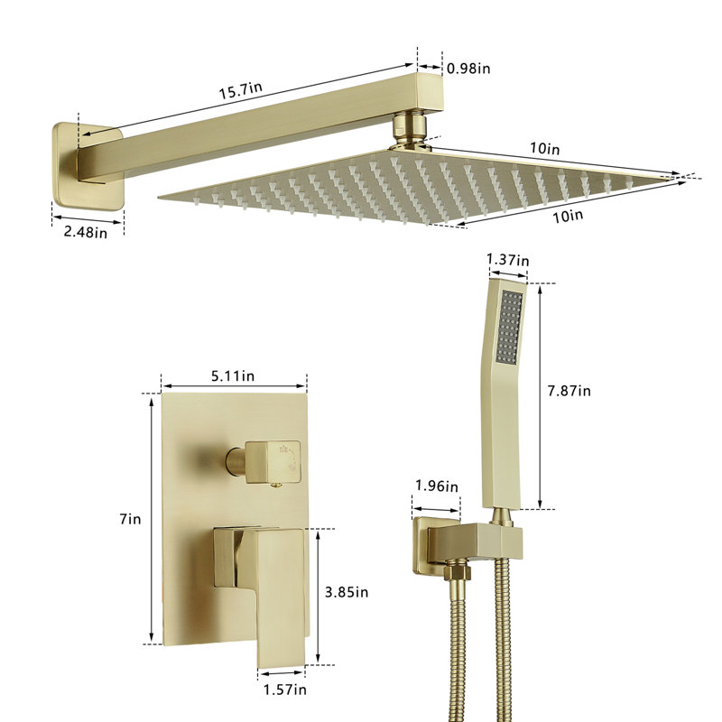 Topcraft 10-Inch Square Rainfall Shower System with Handheld Showerhead