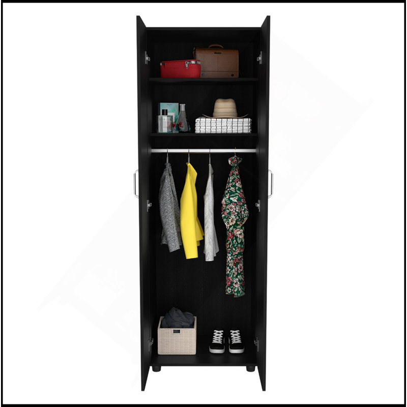 Slim Armoire Barkley, chambre à coucher, noir, Noir