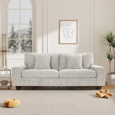 89'' Square Arm Sofa 3 Seater Modern Style Upholstered Couch With 2 Toss Pillows