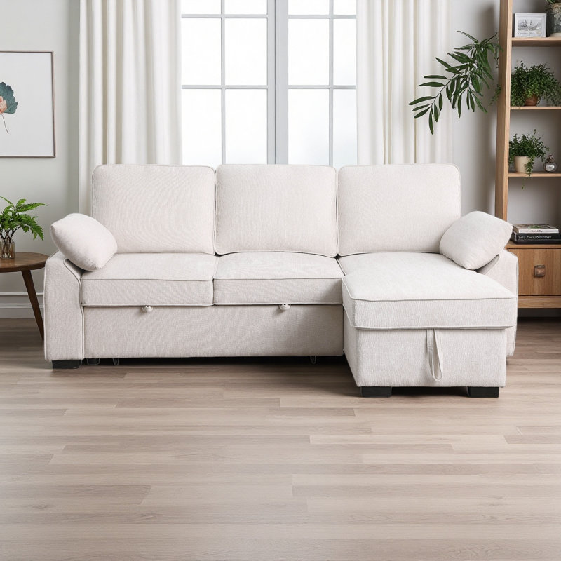Canapé-lit modulaire réversible en tissu chenille l 91 po Mackenzie, Beige