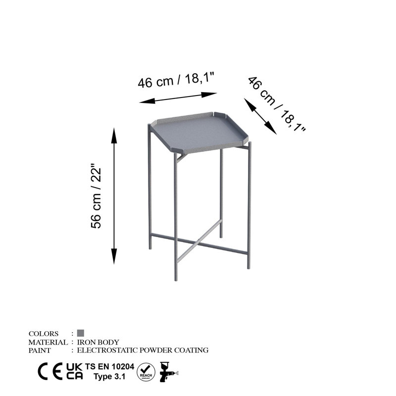 Table basse industrielle moderne en métal gris, 18,1 po x 22,0 po x 18,1 po | Fabrication 100% métal durable, poids: 6,9 lb | Conception élégante de couleur unie parfaite pour le salon et les espaces contemporains, facile à assembler