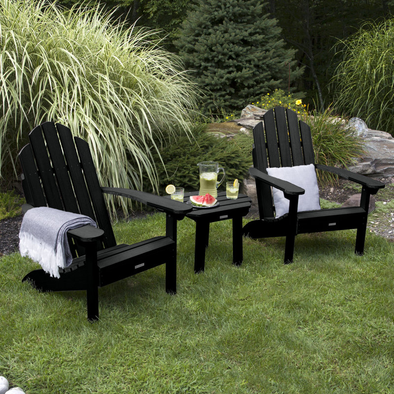 Anette Outdoor Adirondack Chair With Table, Black