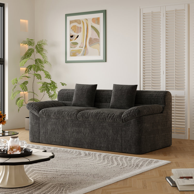 Canapé 71 po en chenille 3 places, assise profonde, sans assemblage