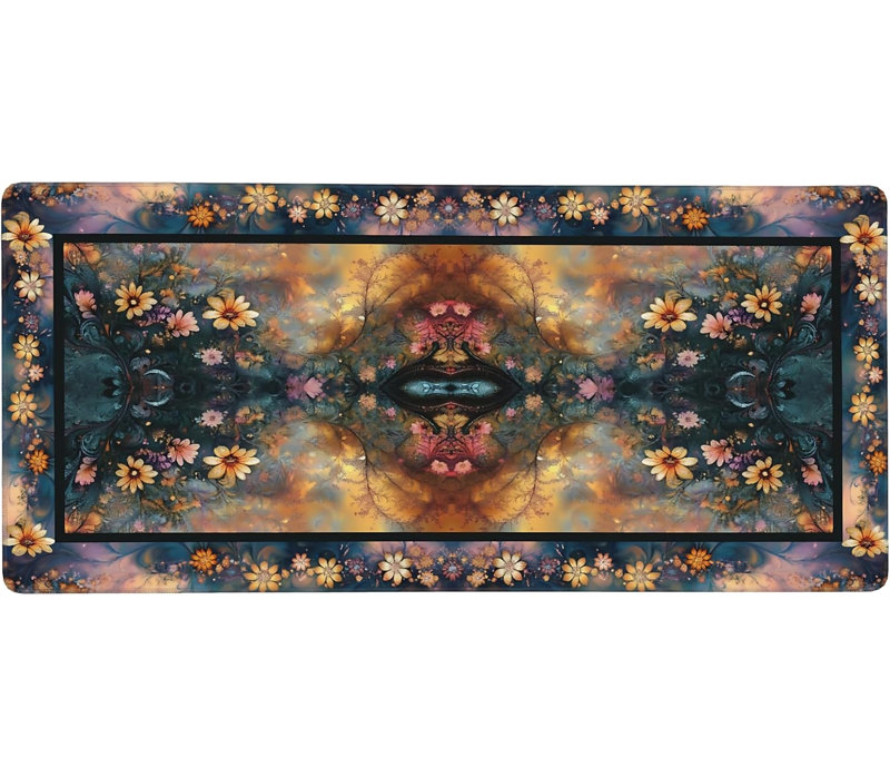 Tapis de souris Floral Aesthetic Daisy Gaming, tapis de bureau bleu doré avec base antidérapante et bords cousus