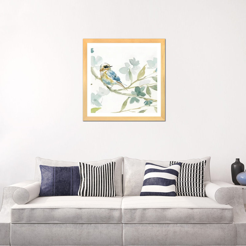 «Spring Melody I» par Carol Robinson - reproduction imprimée, Toile avec cadre en bois beige, Blanc