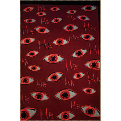 Mira Burgundy Themed Surrealist Eye Patterned Creative Modern Decorative Rug
