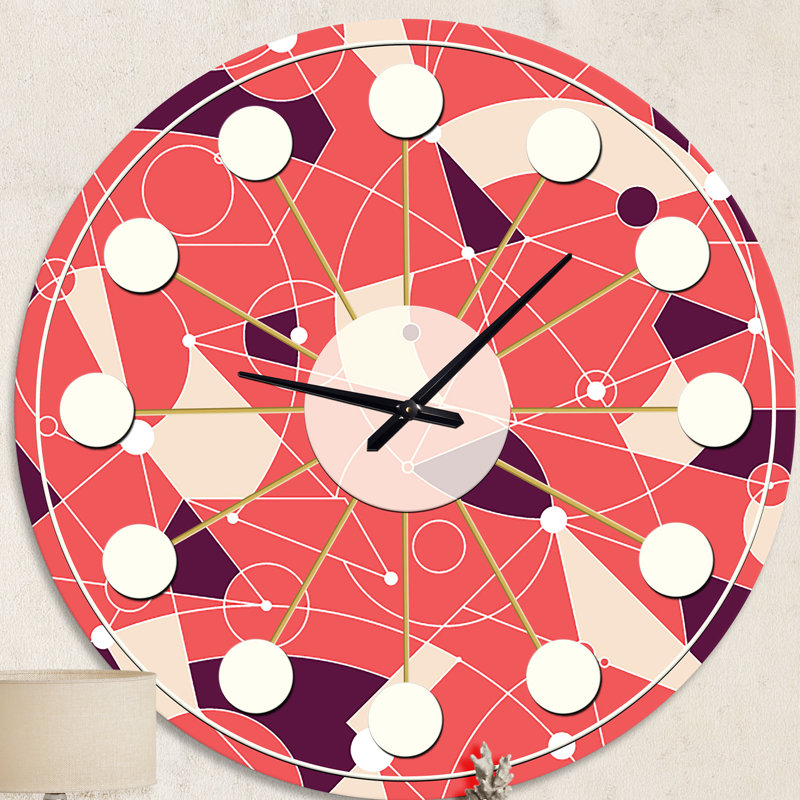 Horloge murale rétro Mid-Century, Grand, Rouge / Beige