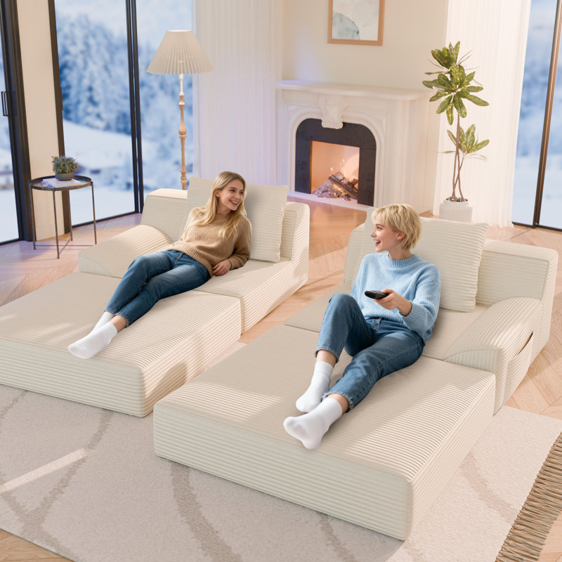 Canapé-lit modulaire de 78 po Boneless, Velours côtelé beige